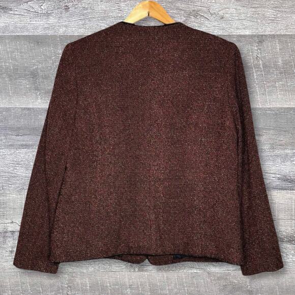 Koret Womens Tweed Blazer Jacket Size 12 Velvet Accents Burgundy Academia Career - Picture 2 of 3